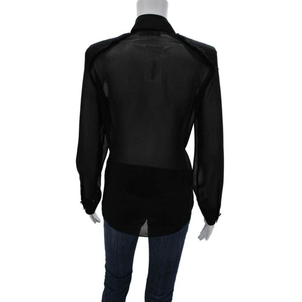 Zara Women Basic Collared Black Cotton Long Sleeve Button-Up Top Size S - Picture 4 of 7